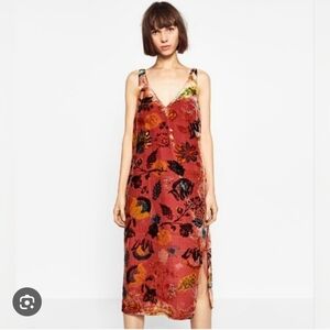 Zara Boho Chic  Red Floral Velvet Dress